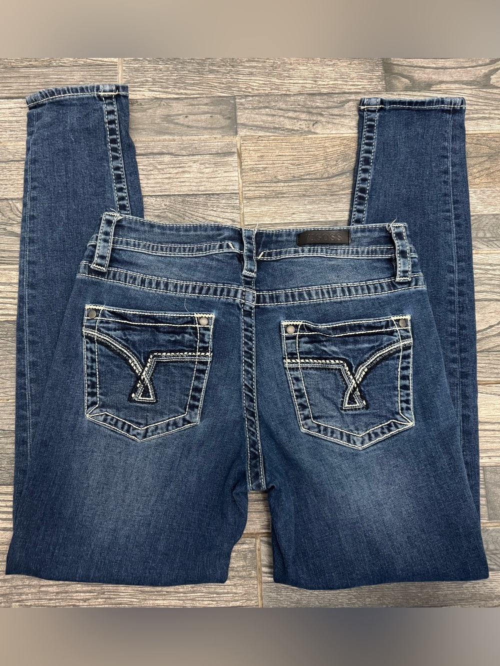 Vigoss Dark Blue Boot Cut Jeans with Contrast Pocket Stitching - size 8